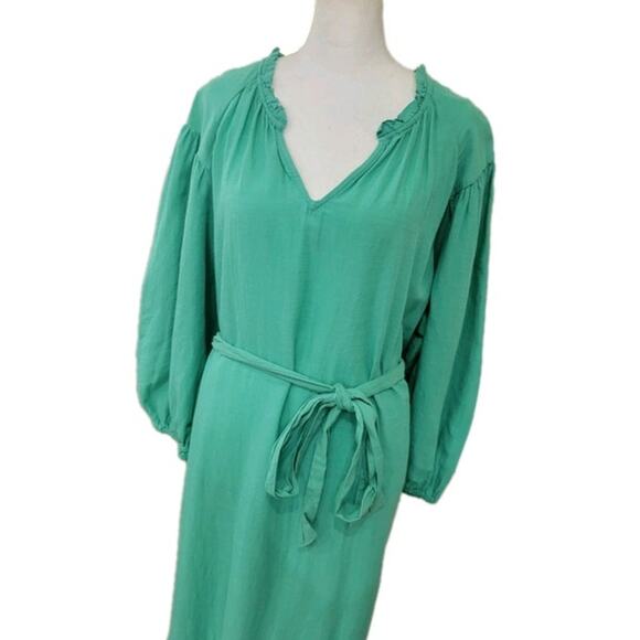 Knox Rose Knee Length Dress Women's Large Green Tie Waist Ruffles Pockets - NEW - Picture 2 of 12